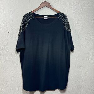 Luna Sweater 1X Pullover Dolman 1/2 Sleeve Ribbed Beaded Neutral Cocktail‎ Work